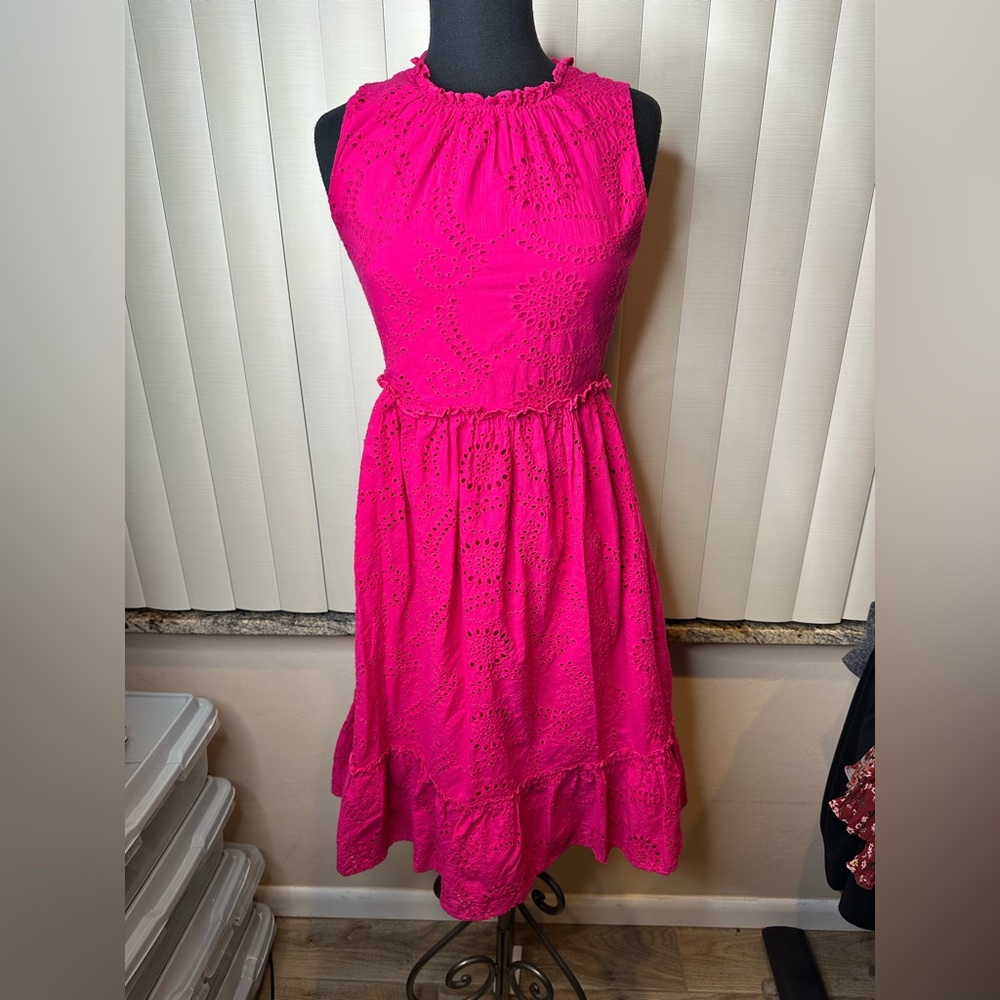 Blubberi Boulevard Elegant Bright Pink Sleeveless Eyelet Dress Size Youth Medium